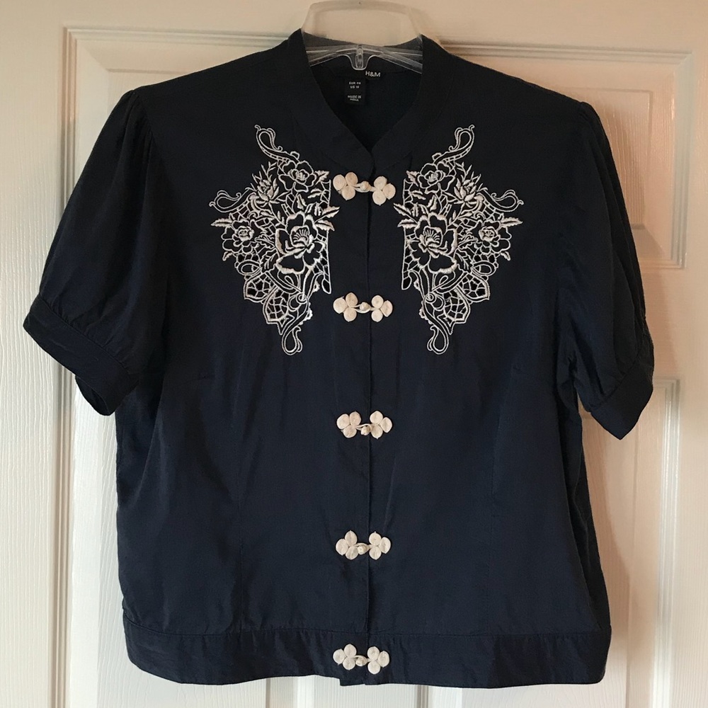 Navy Embroidered H&M Short Sleeved Top